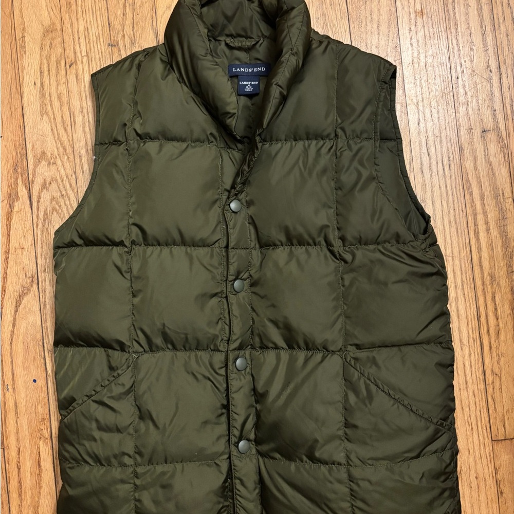 Lands' End olive/forest green puffer Vest size Med